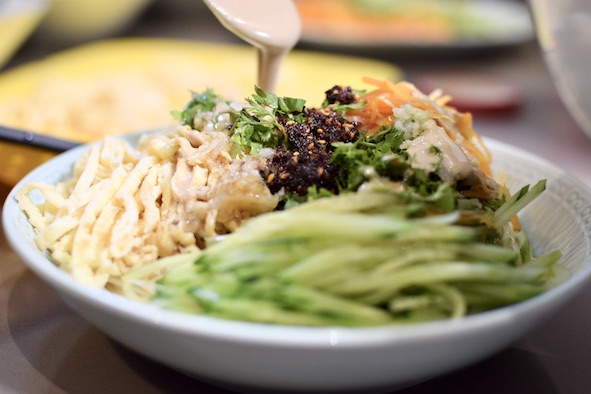 San Si Mian-三丝面 Chinese Noodle with shredded eggs, cucumber and carrots with sesame Paste