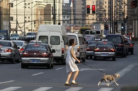 Only if you live in China can you see this. A lady in pyjama walking her dog in the middle of the day.